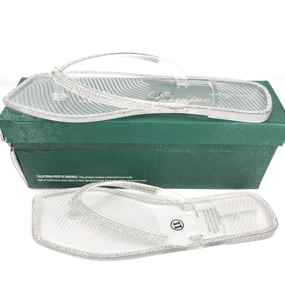Lauren Lorraine Tampa‎ Embellished Rhinestone Jelly Flip Flop Clear Sandals 11